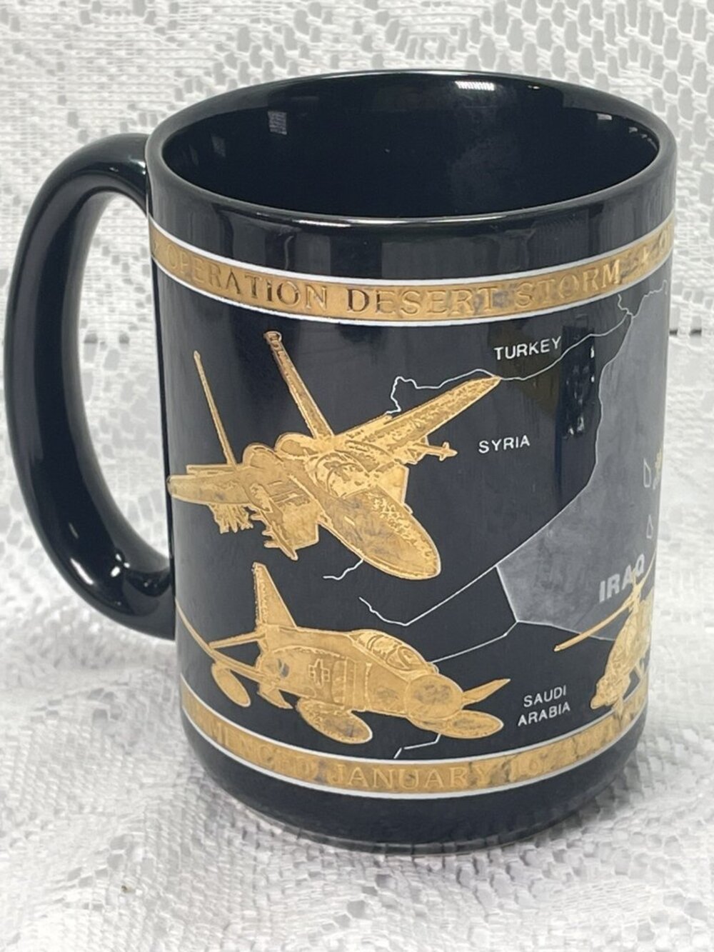 VTG Operation Desert Storm Mug 1991 Kapan-Kent Company INC 22Kt Gold Overlay